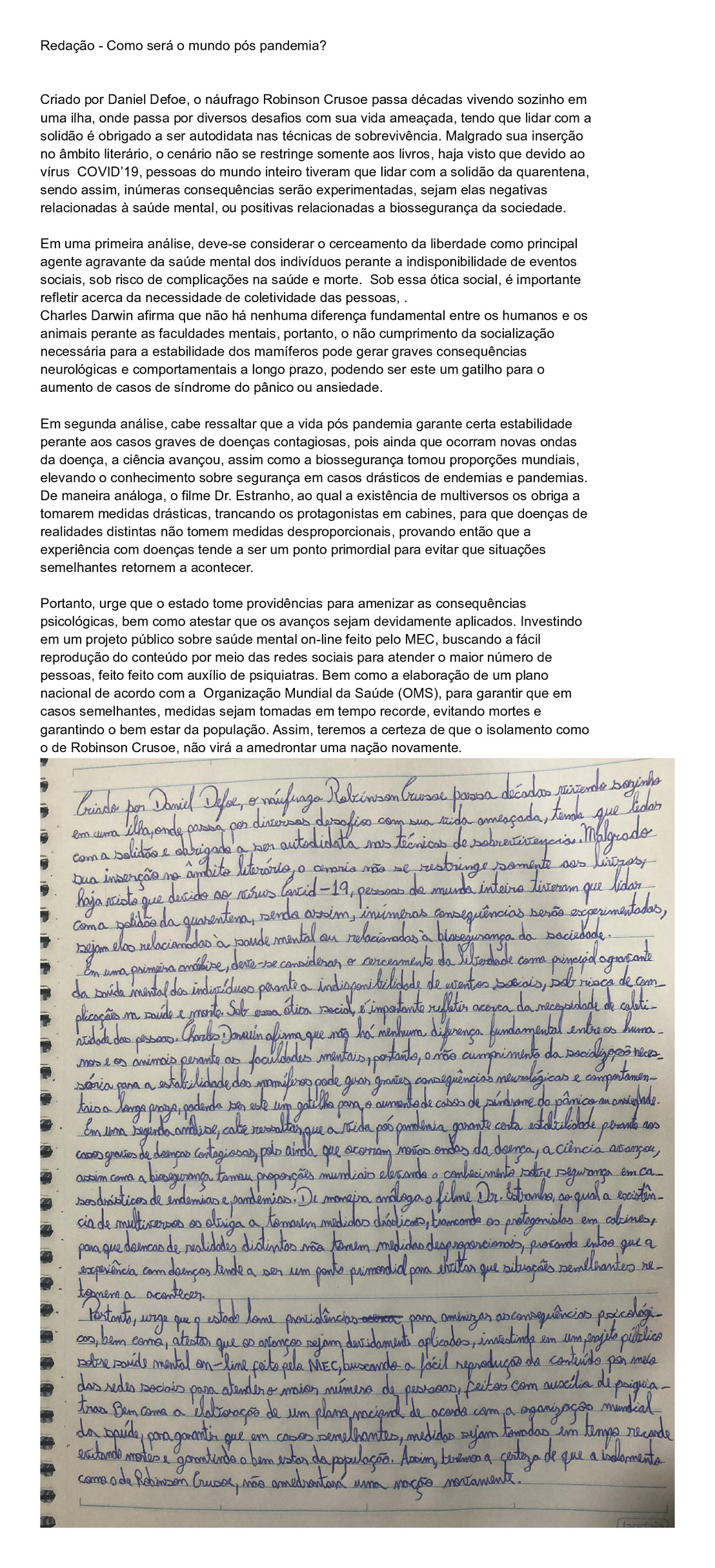 Reda��o Outro Tema - Consequ�ncias P�s Covid